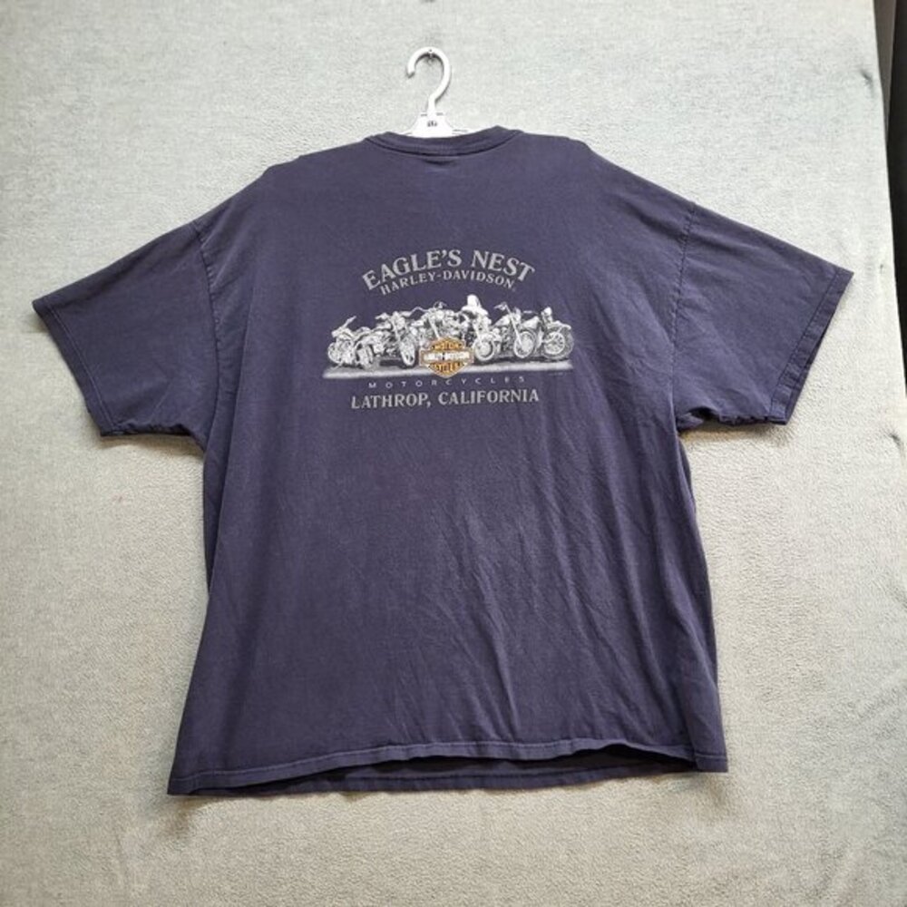 Harley Davidson Men Shirt 3XL Blue Logo Lathrop California‎ Eagle's Nest Tee